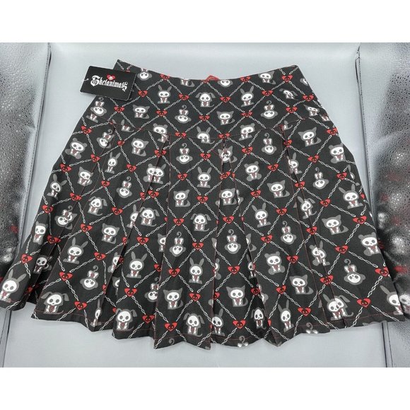 Skelanimals Grommet Strap Pleated Plaid Skirt Black Red X-Large New With Tags - Picture 3 of 10
